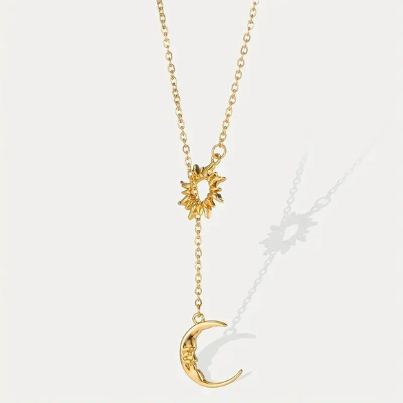 Wholesale Stainless Steel Geometric Sun Radiant Pendant Necklace Light Luxury Style Electroplated