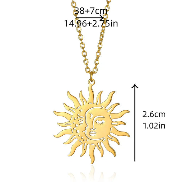 Wholesale Stainless Steel Geometric Sun Radiant Pendant Necklace Light Luxury Style Electroplated