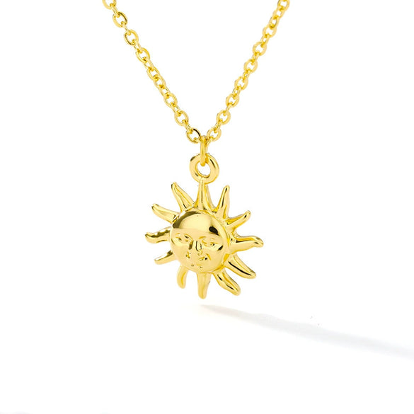 Wholesale Stainless Steel Geometric Sun Radiant Pendant Necklace Light Luxury Style Electroplated