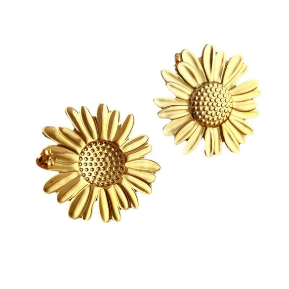 Wholesale Stainless Steel Geometric Sunflower Earrings 18K Gold Plated Jewelry For Women And Men