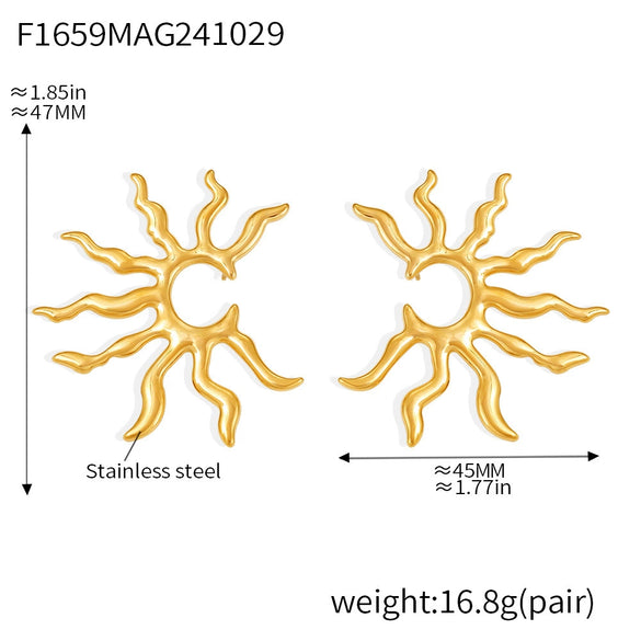 Wholesale Stainless Steel Geometric Sunflower Exaggerated Electroplated Women's Earrings