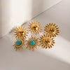 Wholesale Stainless Steel Geometric Sunflower Inlaid Turquoise Earrings With Electroplating