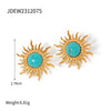 Wholesale Stainless Steel Geometric Sunflower Inlaid Turquoise Earrings With Electroplating