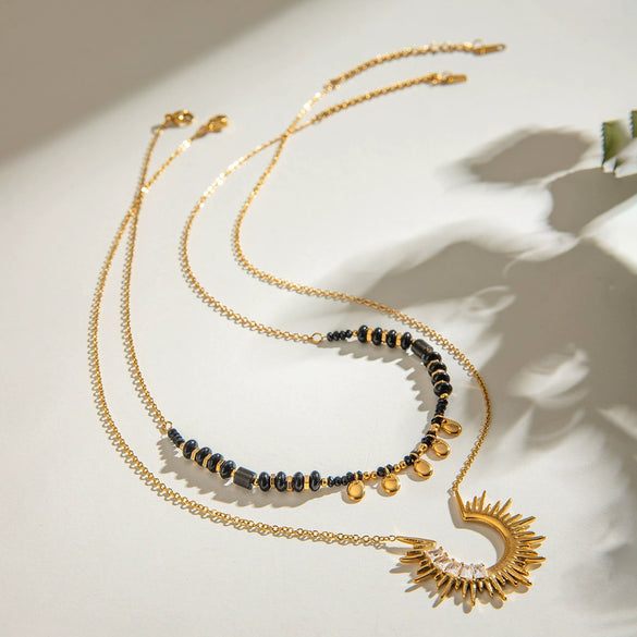 Wholesale Stainless Steel Geometric Sunflower Pendant Necklace With Electroplating For Women