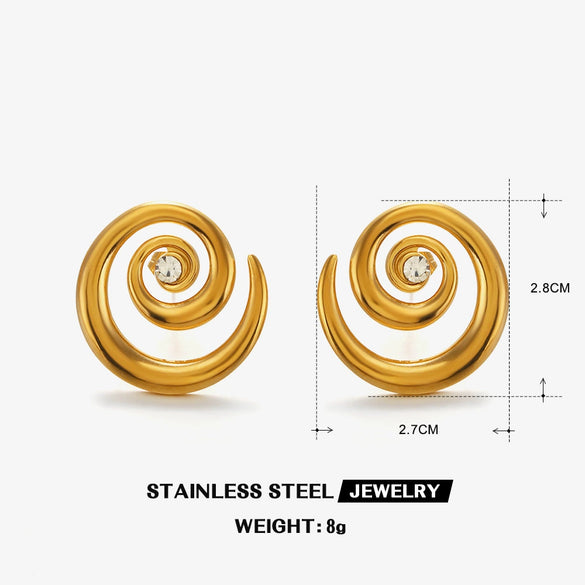 Wholesale Stainless Steel Geometric Swirl Rhinestone Rotating Earrings For Women Electroplated Simple Style