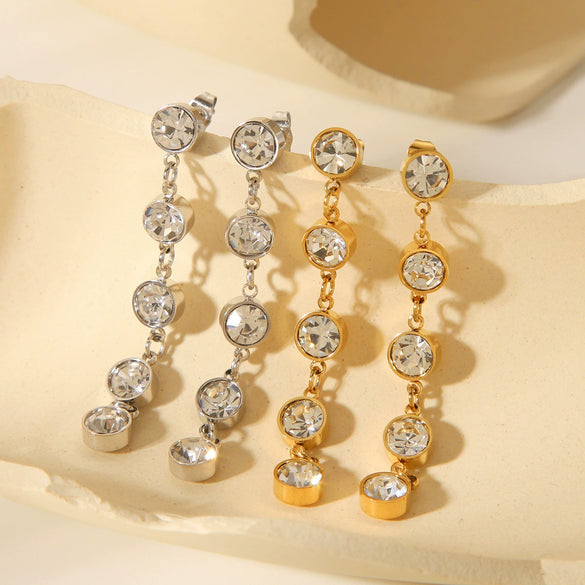 Wholesale Stainless Steel Geometric Tassel Diamond Earrings With Electroplating For Women