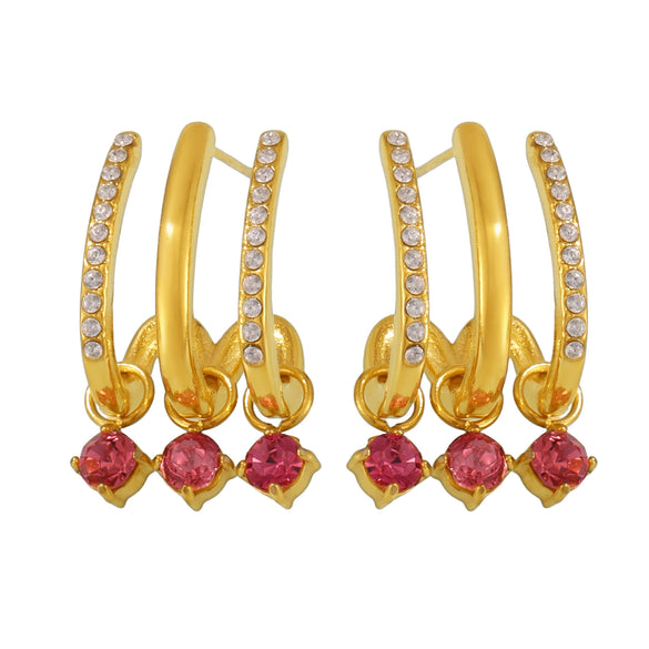 Wholesale 316L Stainless Steel Geometric Tassel Earrings Electroplated 18K Real Gold For Women Light Luxury Style With White Zircon