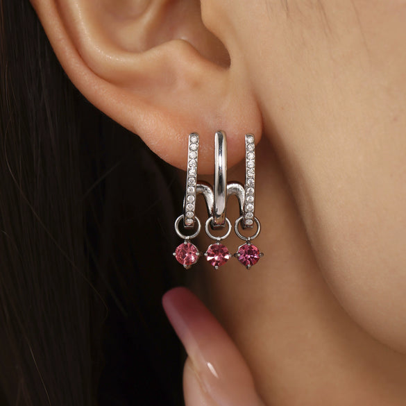 Wholesale 316L Stainless Steel Geometric Tassel Earrings Electroplated 18K Real Gold For Women Light Luxury Style With White Zircon