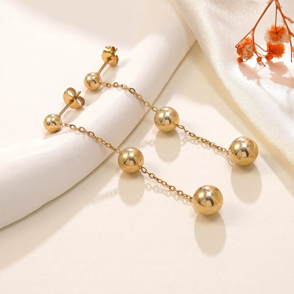 Wholesale Stainless Steel Geometric Tassel Earrings 18K Gold Plated For Women Light Luxury Style