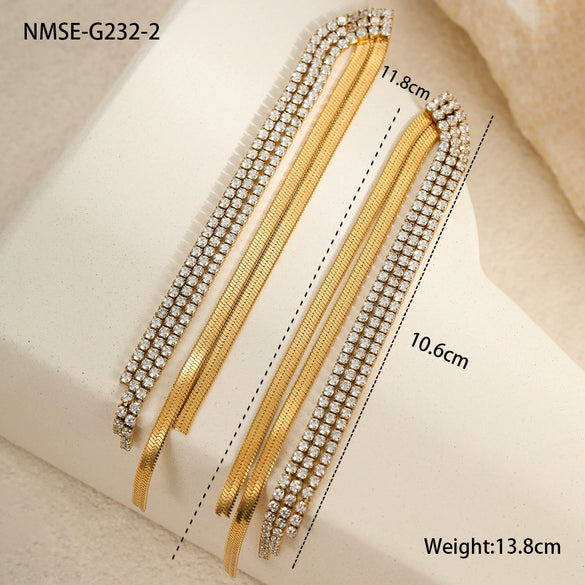 Wholesale Stainless Steel Geometric Tassel Earrings With Electroplating And Light Luxury Style For Women