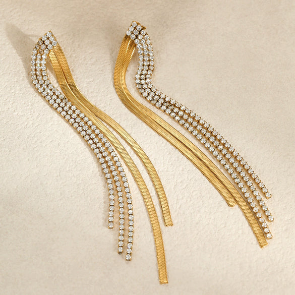 Wholesale Stainless Steel Geometric Tassel Earrings With Electroplating And Light Luxury Style For Women
