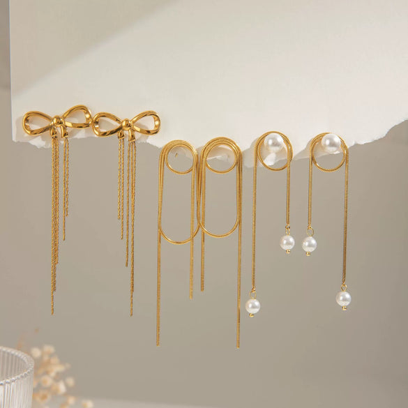 Wholesale Stainless Steel Geometric Tassel Earrings With Electroplating Light Luxury Design For Women