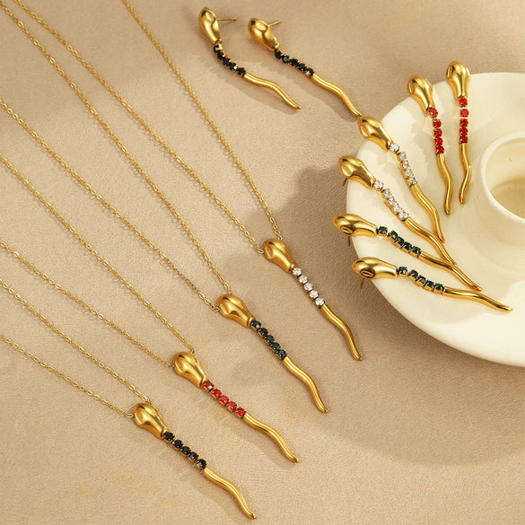Wholesale Stainless Steel Geometric Tassel Snake Cobra Pendant Earrings Necklace With Electroplating For Women