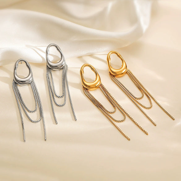 Wholesale Stainless Steel Geometric Tassel Women's Minimalist Earrings 18K Gold Plated