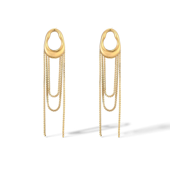 Wholesale Stainless Steel Geometric Tassel Women's Minimalist Earrings 18K Gold Plated