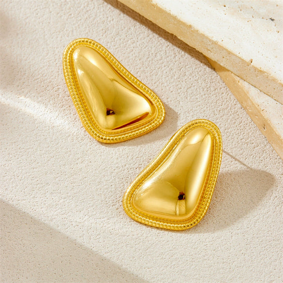 Wholesale Stainless Steel Geometric Three Dimensional Irregular Triangle Bread Pattern Electroplated Women's Earrings