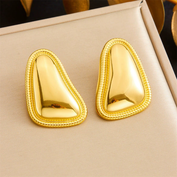 Wholesale Stainless Steel Geometric Three Dimensional Irregular Triangle Bread Pattern Electroplated Women's Earrings