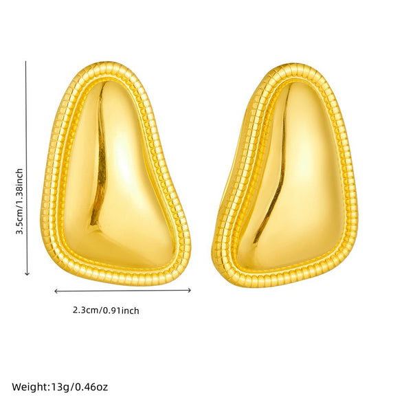 Wholesale Stainless Steel Geometric Three Dimensional Irregular Triangle Bread Pattern Electroplated Women's Earrings