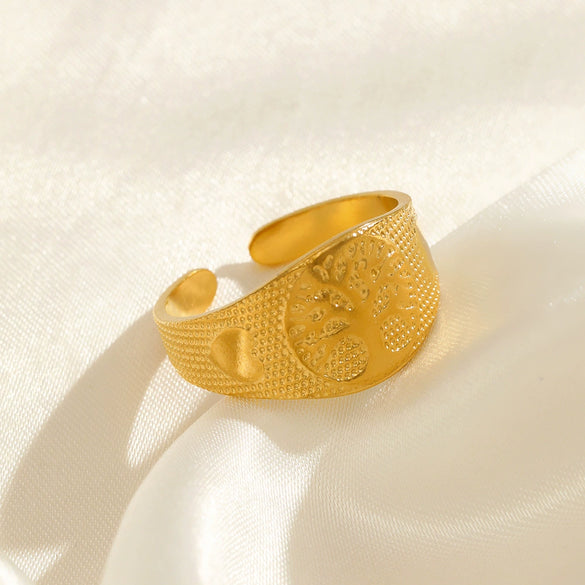 Wholesale Stainless Steel Geometric Tree Of Life Electroplated Ring For Women