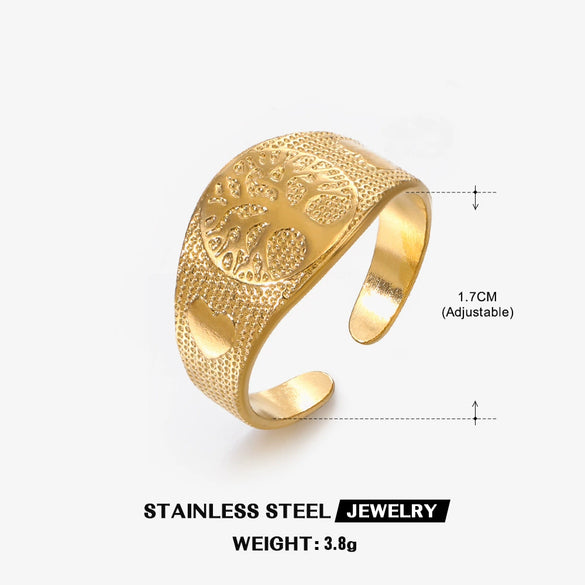 Wholesale Stainless Steel Geometric Tree Of Life Electroplated Ring For Women