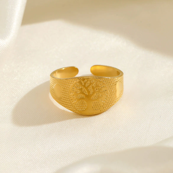 Wholesale Stainless Steel Geometric Tree Of Life Electroplated Ring For Women