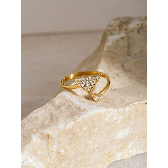 Wholesale Stainless Steel Geometric Triangle Rhinestone Open Ring With Electroplating For Unisex