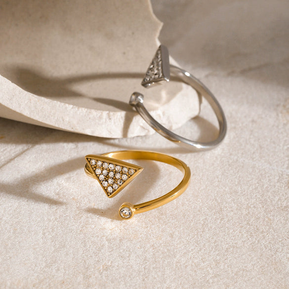 Wholesale Stainless Steel Geometric Triangle Rhinestone Open Ring With Electroplating For Unisex
