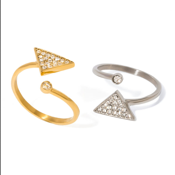 Wholesale Stainless Steel Geometric Triangle Rhinestone Open Ring With Electroplating For Unisex