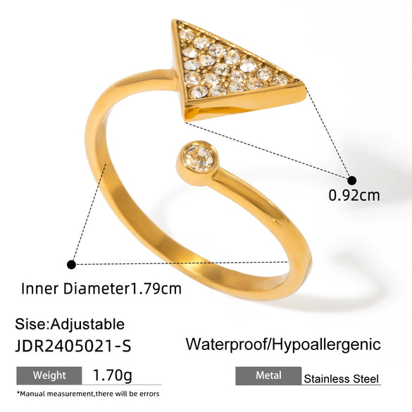 Wholesale Stainless Steel Geometric Triangle Rhinestone Open Ring With Electroplating For Unisex