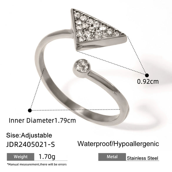 Wholesale Stainless Steel Geometric Triangle Rhinestone Open Ring With Electroplating For Unisex
