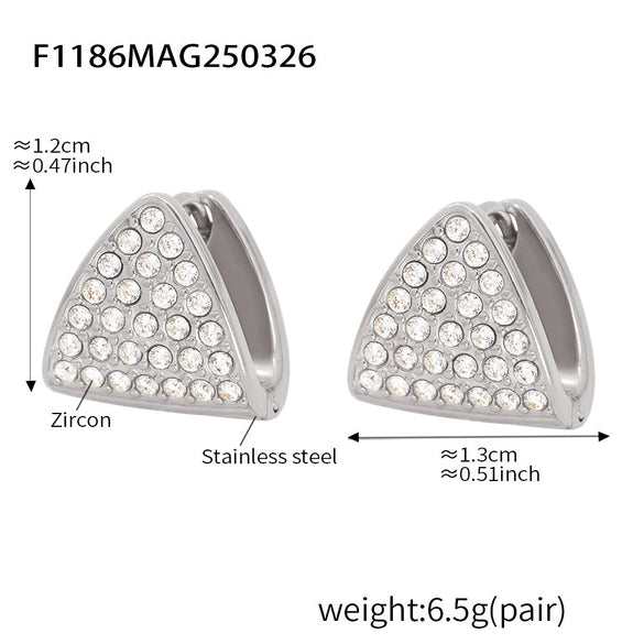 Wholesale 316L Stainless Steel Geometric Triangle Zircon Earrings With Electroplating For Women Light Style