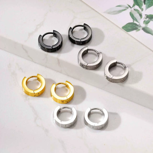 Wholesale Stainless Steel Geometric Tricyclic Men's Ear Ring Electroplated Fashion Jewelry