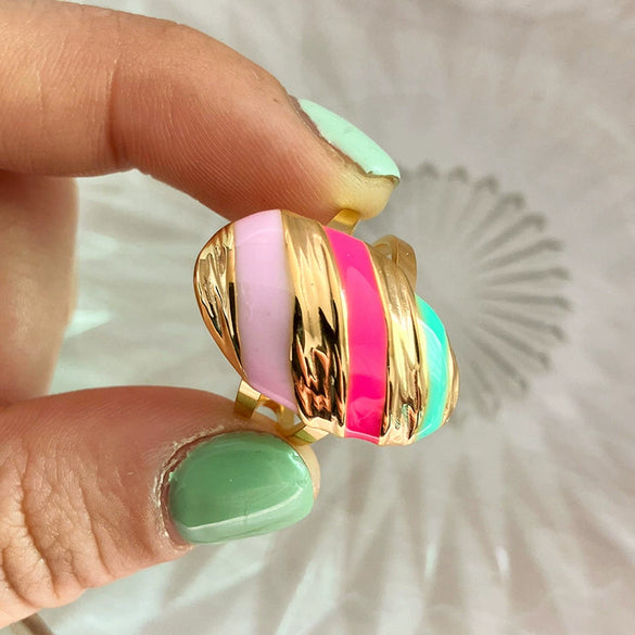 Wholesale Stainless Steel Geometric Twill Oval Open Adjustable Ring With Electroplating
