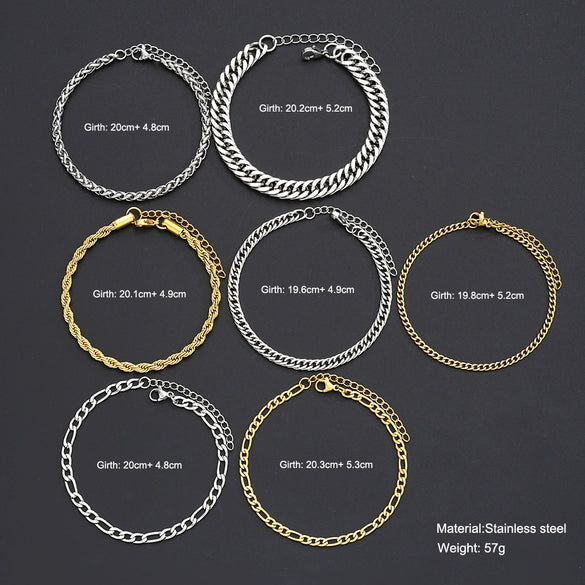 Wholesale Stainless Steel Geometric Twist Chain Bracelet 7Piece Set Electroplated Unisex