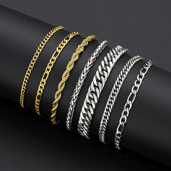 Wholesale Stainless Steel Geometric Twist Chain Bracelet 7Piece Set Electroplated Unisex