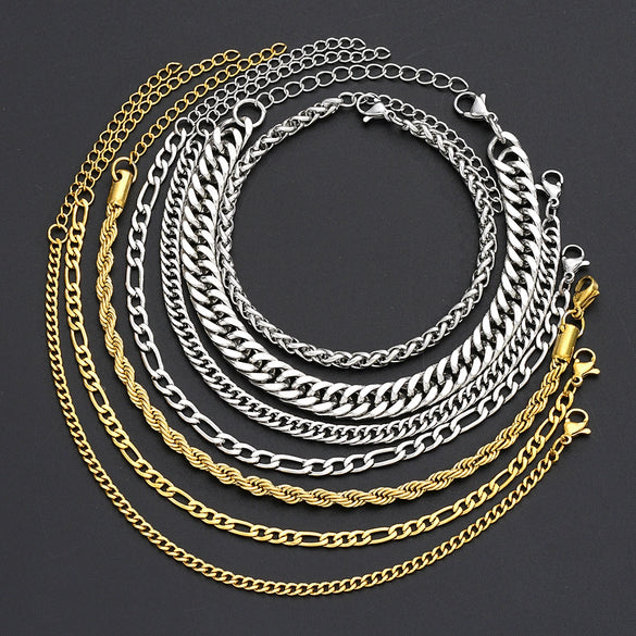 Wholesale Stainless Steel Geometric Twist Chain Bracelet 7Piece Set Electroplated Unisex