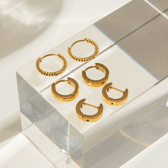 Wholesale Stainless Steel Geometric Twist Ear Buckle Earrings Three Pair Set Electroplated For Women