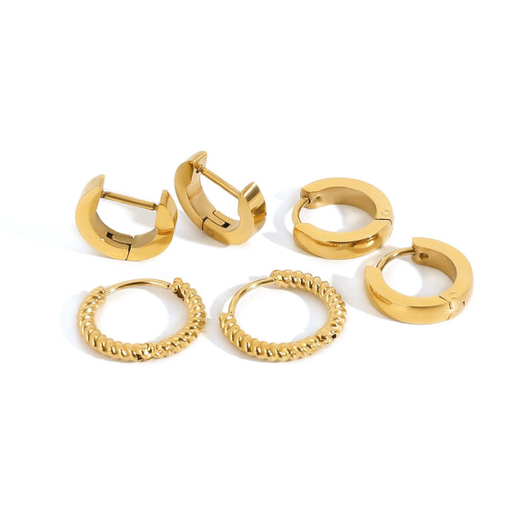 Wholesale Stainless Steel Geometric Twist Ear Buckle Earrings Three Pair Set Electroplated For Women