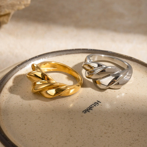 Wholesale Stainless Steel Geometric Twist Ring Electroplated Hand Jewelry For Women