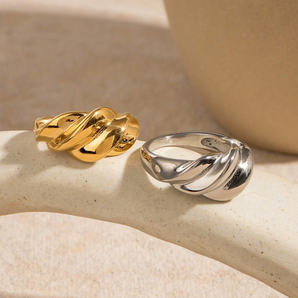 Wholesale Stainless Steel Geometric Twist Ring Electroplated Hand Jewelry For Women