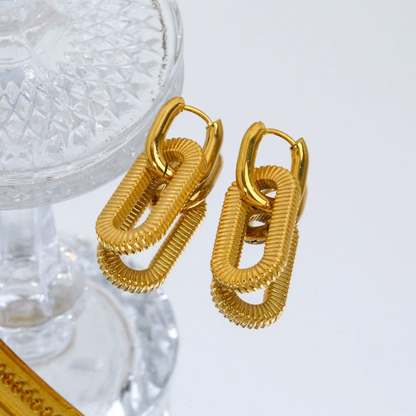 Wholesale Stainless Steel Geometric Ushape Square Stripe Chain Earrings For Women With Electroplating Treatment