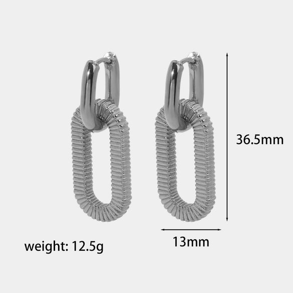 Wholesale Stainless Steel Geometric Ushape Square Stripe Chain Earrings For Women With Electroplating Treatment
