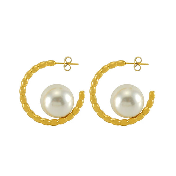 Wholesale Stainless Steel Geometric Ushaped And Cshaped Pearl Earrings Electroplated For Women Retro Versatile