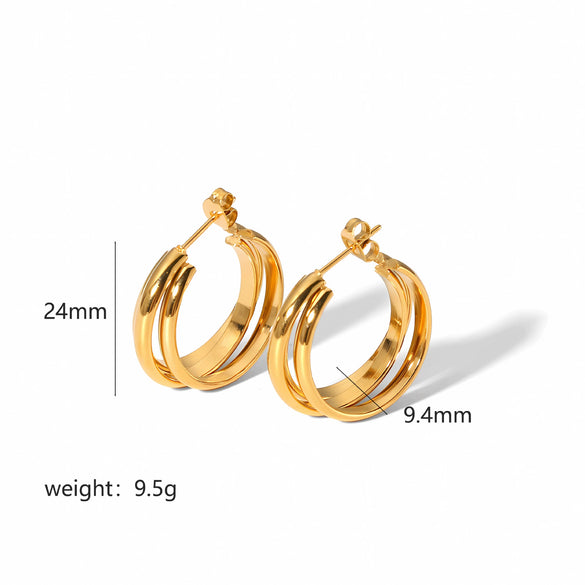 Wholesale Stainless Steel Geometric Ushaped Electroplated Multilayer Threeline Twisted Women's Earrings