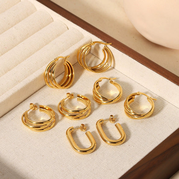Wholesale Stainless Steel Geometric Ushaped Electroplated Multilayer Threeline Twisted Women's Earrings