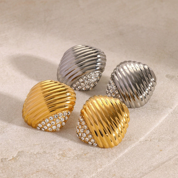 Wholesale Stainless Steel Geometric Vintage Style Square Thread Diamond Earrings Jewelry
