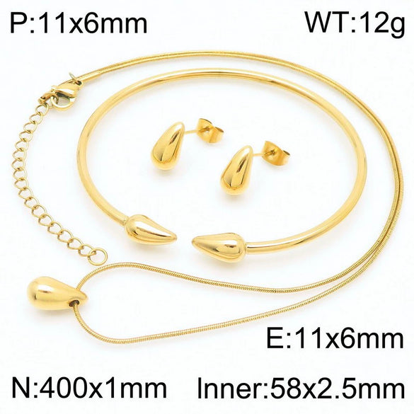 Wholesale Stainless Steel Geometric Water Drop Stud Earrings And Solid Necklace With Electroplating