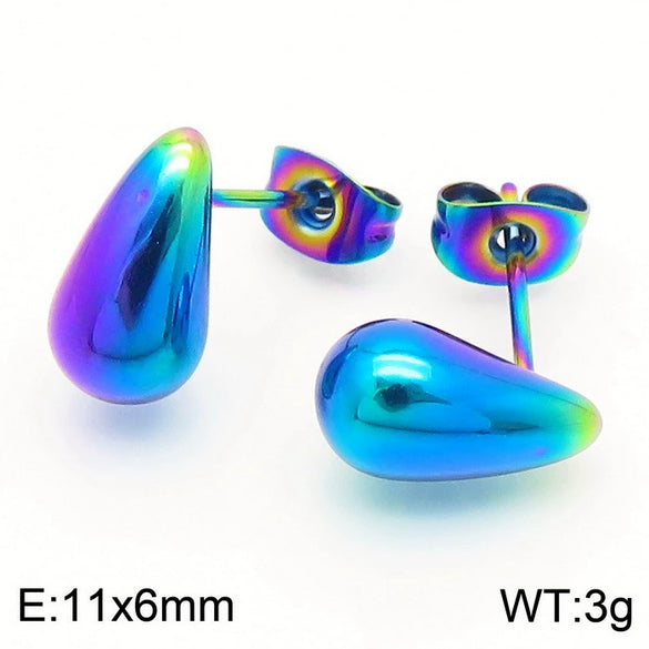 Wholesale Stainless Steel Geometric Water Drop Stud Earrings And Solid Necklace With Electroplating