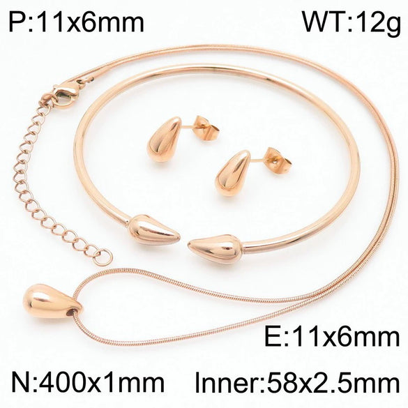 Wholesale Stainless Steel Geometric Water Drop Stud Earrings And Solid Necklace With Electroplating