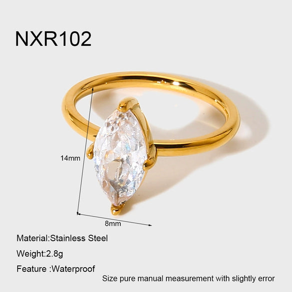 Wholesale Stainless Steel Geometric Water Drop Zircon Ring With Pvd 18K Gold Finish For Women